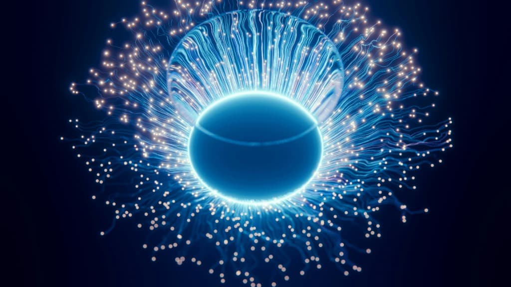 Glowing blue fiber optic cables representing secure network infrastructure.