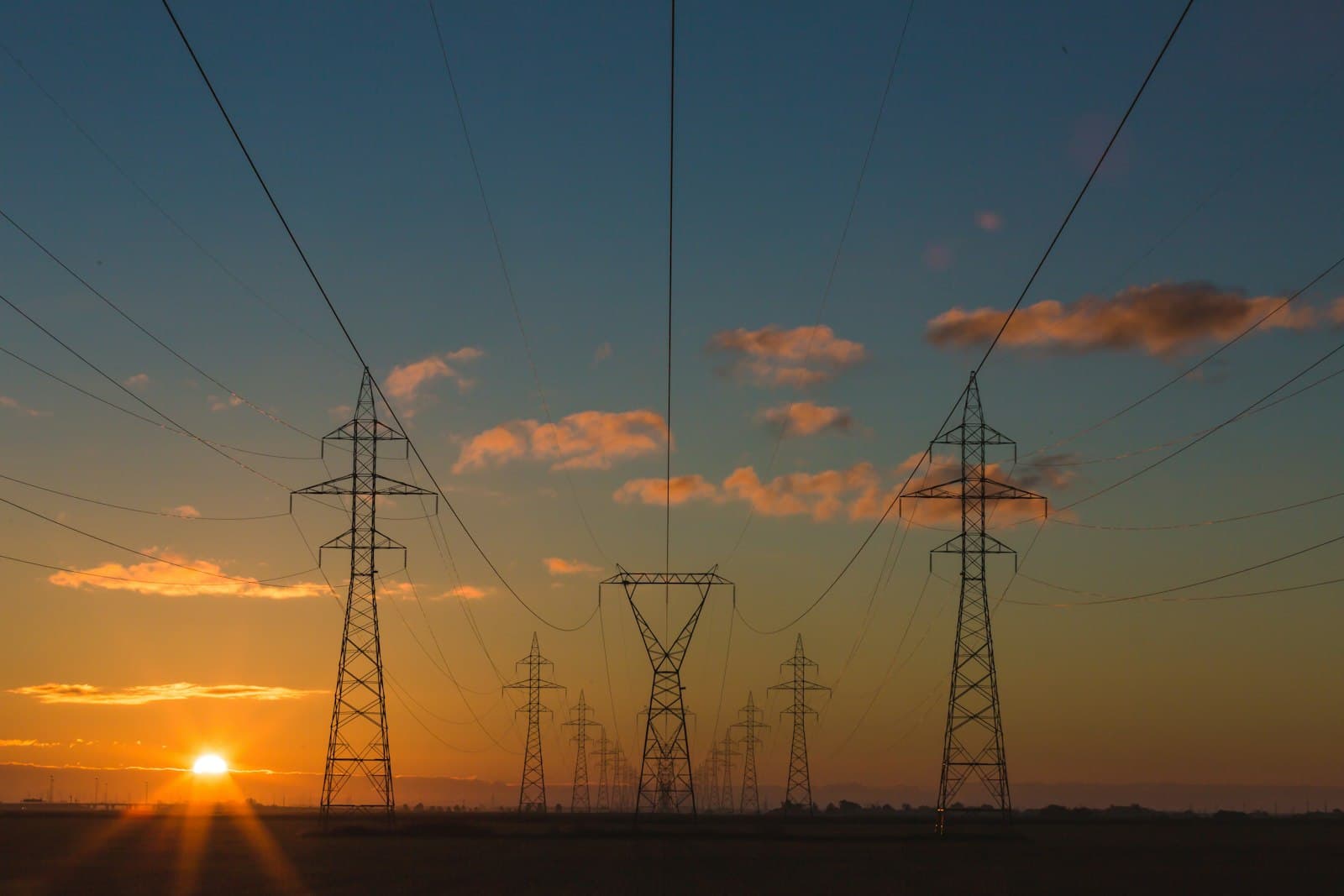 High-voltage electricity transmission towers.